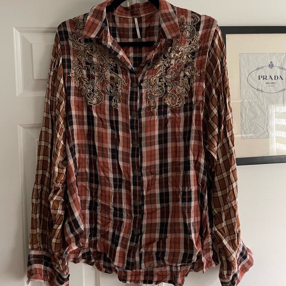 Free People embroidered button down